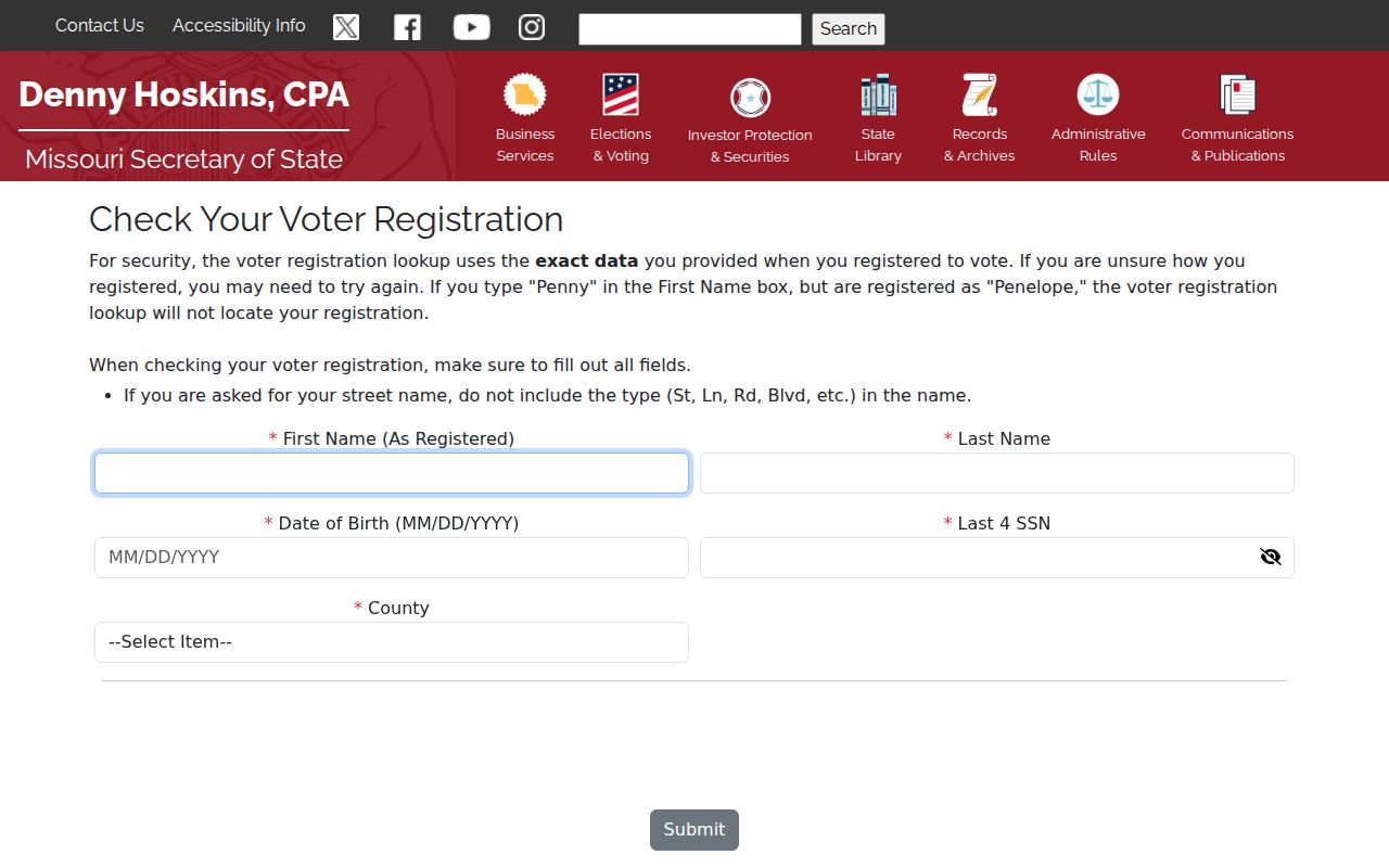 Kirkwood residents directory Missouri voter lookup form